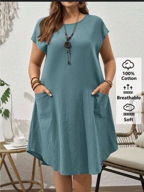 Casual A-Line Pocket Dress in Teal